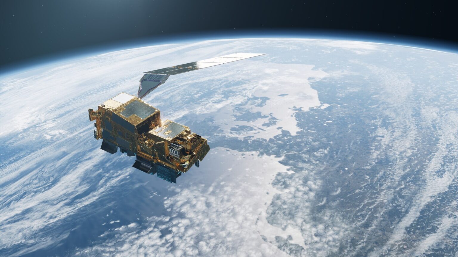 Artist’s rendering of a satellite in space.