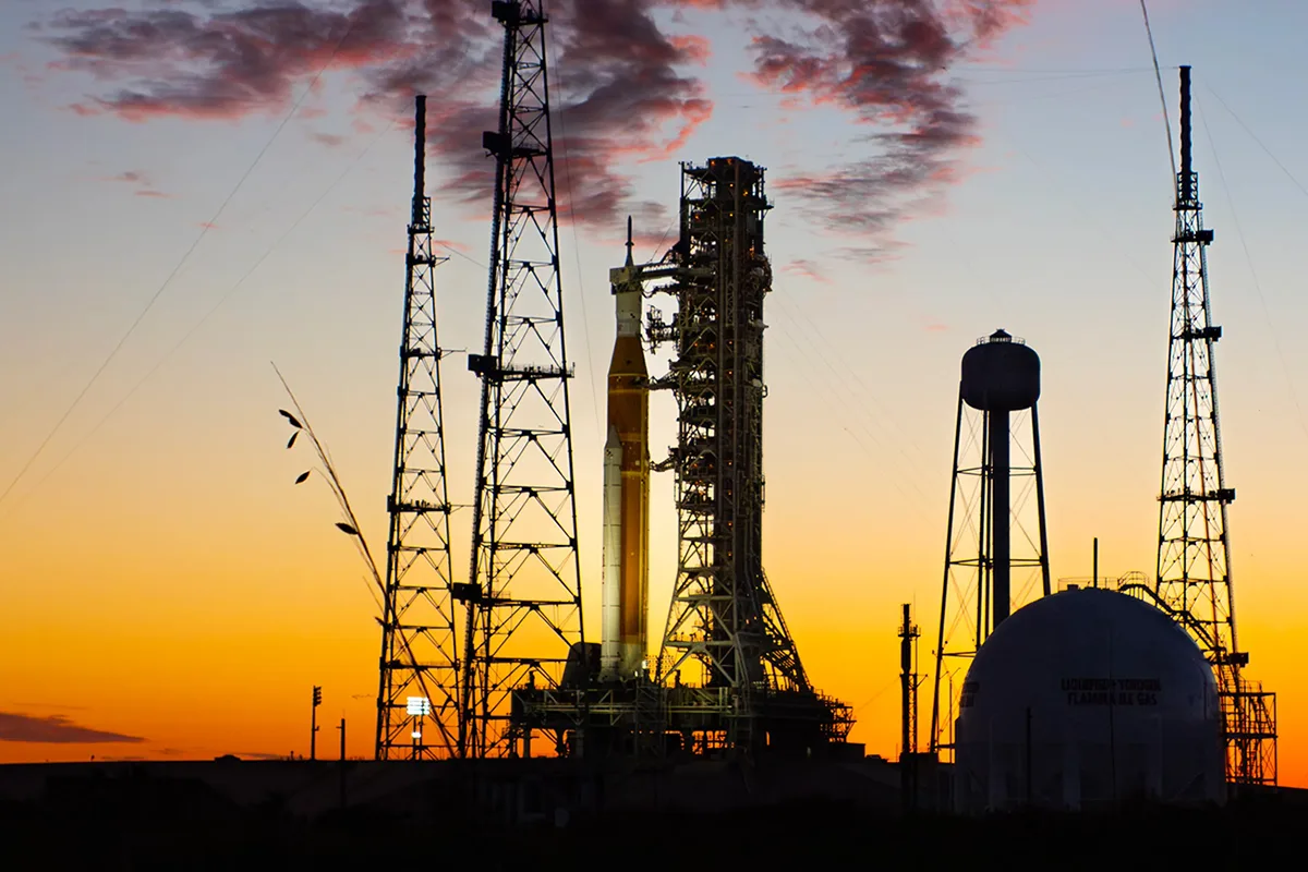 NASA's Artemis II rocket and spacecraft at Kennedy Space Center, Florida. Credit: NASA/Sam Lott