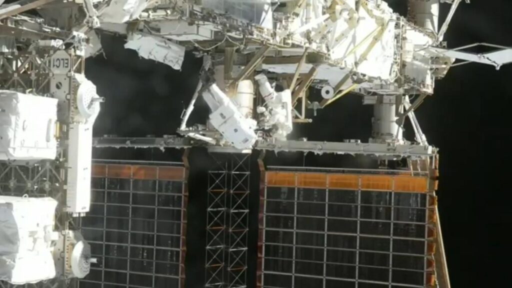 NASA astronauts conduct spacewalk to upgrade ISS solar panels