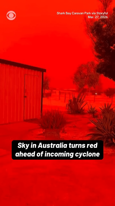 Massive dust clouds cause the sky in Australia to turn red ahead of an incoming cyclone