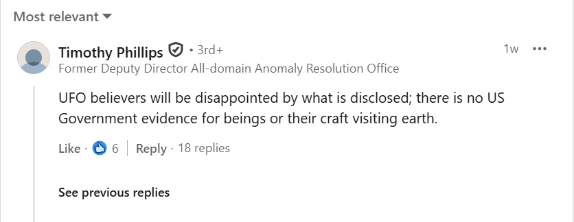 Tim Phillips says there is no US Government evidence for beings or their craft visiting earth", he also denies knowledge of UAP shoot-down and retrieval program called “Golden Domes"