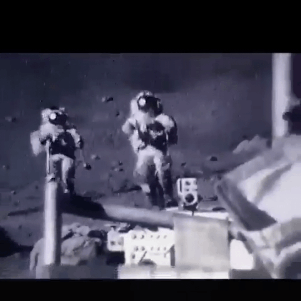 This rarely seen footage shows NASA astronauts struggling to walk on the Moon
