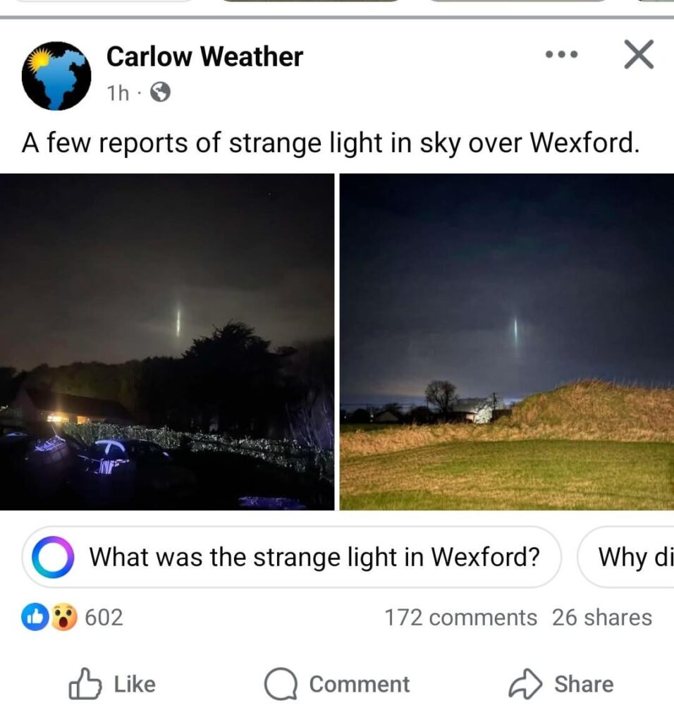 Lihgting pillar(?!), Location: Ireland, Co. Wexford Time: 14.03.26