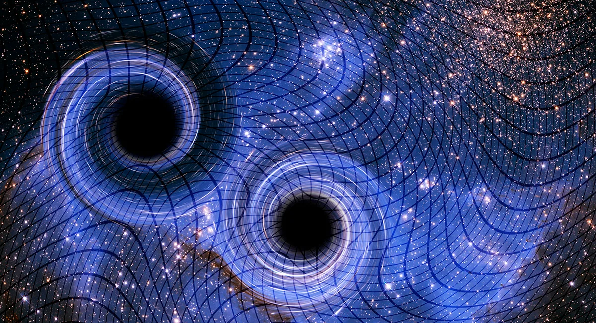 Artist's impression of gravitational waves being generated by interactions between two black holes. Credit: Victor De Schwanberge / Science Photo library / Getty Images