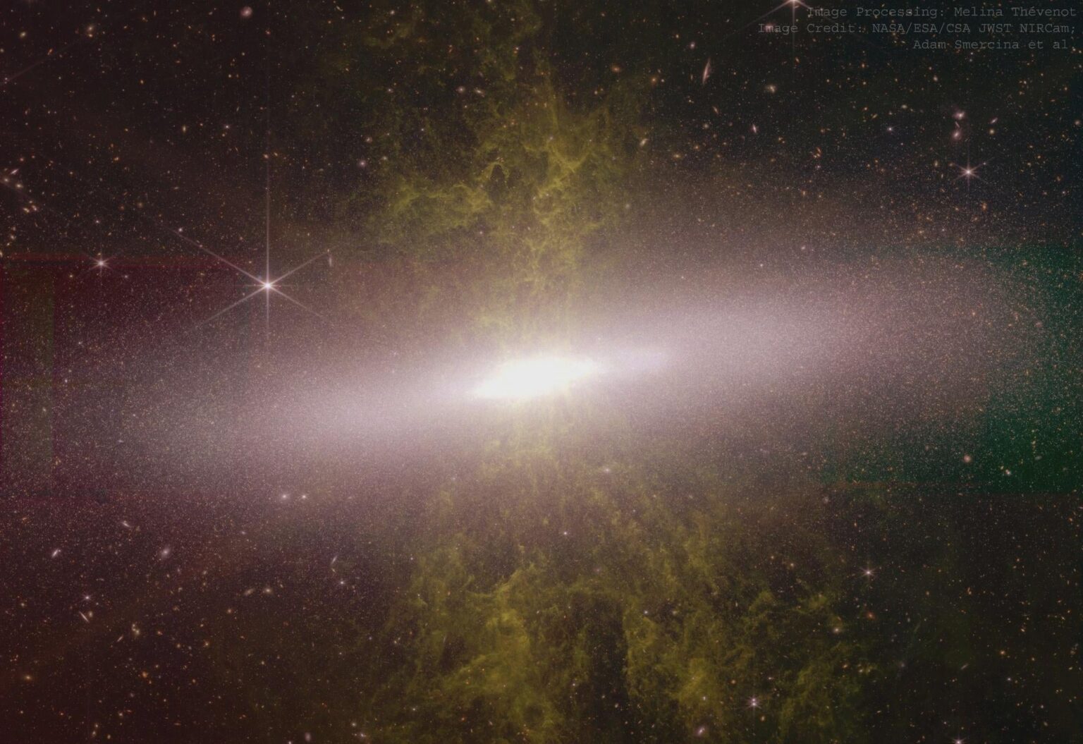 Messier 82 (cigar galaxy) with NIRCam, Webb. Processed by Melina Thévenot