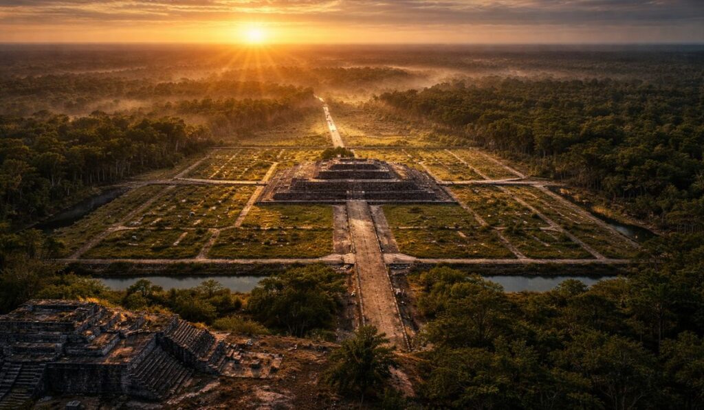 In Mexico, a 3,000-year-old Maya site with the dimensions of an entire city may have been built as a colossal map of the cosmos, created to represent the order of the universe and reveal how this people organized space, time, and rituals.