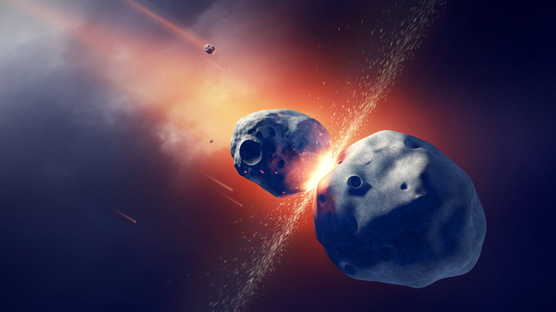 Artist's rendering of an asteroid collision in space