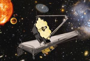 Artist’s illustration of the James Webb Space Telescope studying distant galaxies and the early Universe