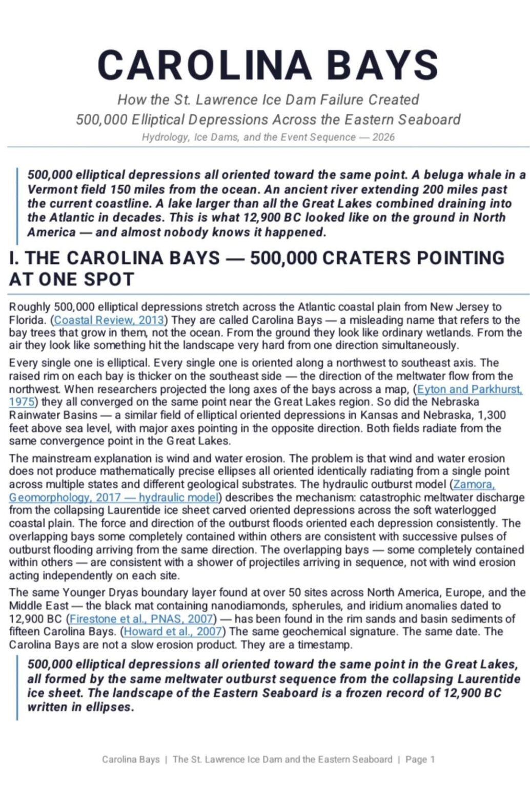 Carolina Bays: The St. Lawrence Ice Dam