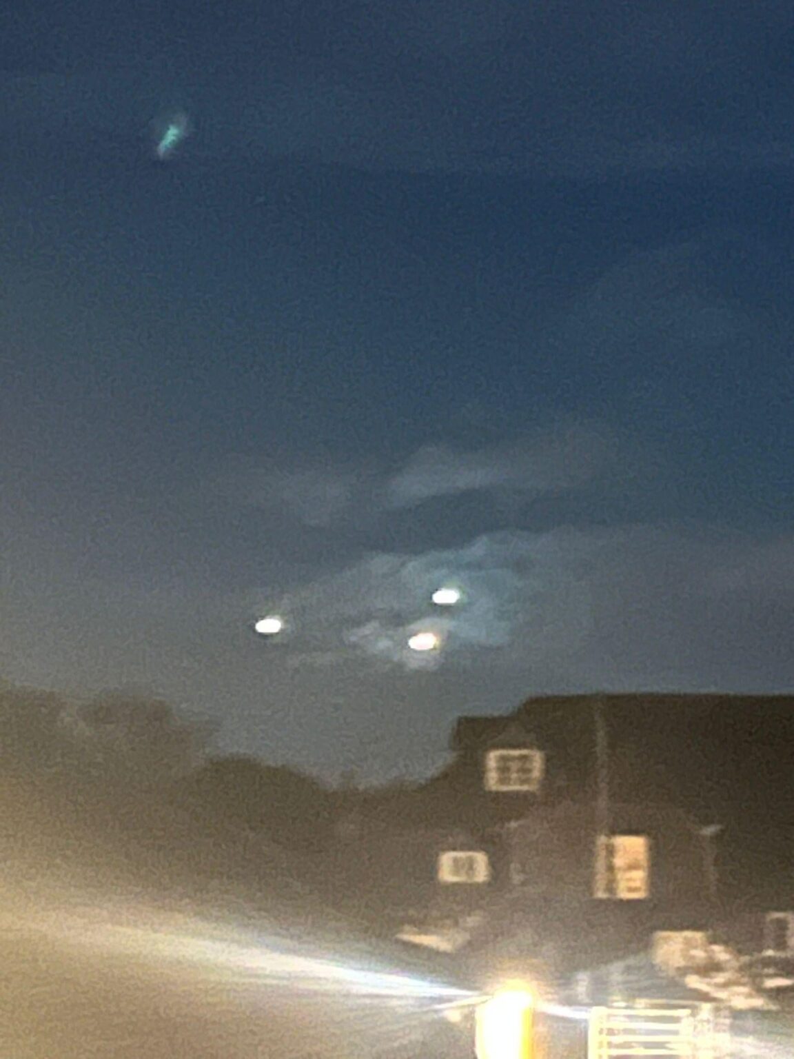 Three bright lights in strange motion, relative forwarded to me. Time: 29/03/2026, circa 21:10. Location: Taken in Arkesden UK, pointing NE 'approx over Newport or Debden'.