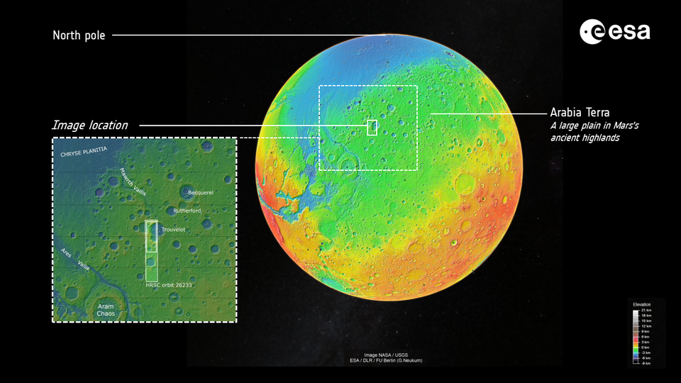 The location of the image within the broader Arabia Terra region