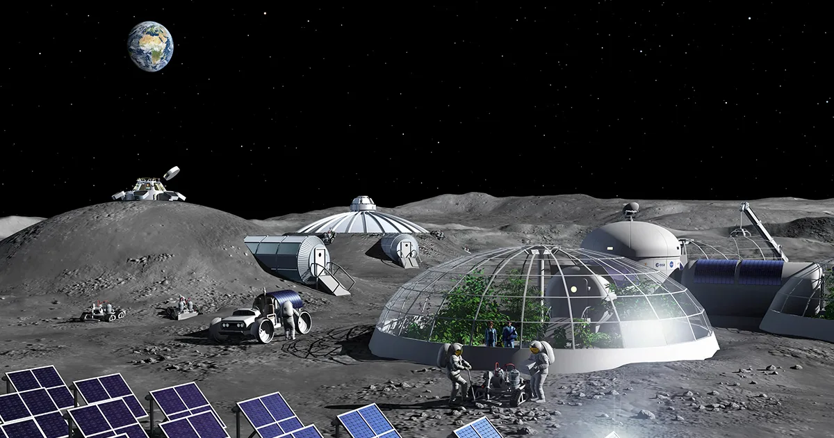 Artist's impression showing a lunar settlement, with astronauts growing crops on the Moon. Credit: NASA