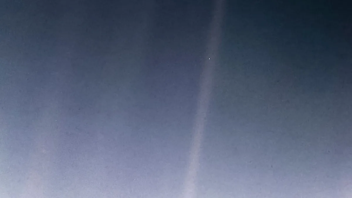 The Pale Blue Dot is a photograph of Earth taken 14 February by NASA’s Voyager 1 at a distance of 3.7 billion miles (6 billion kilometres) from the Sun. Credit: NASA/JPL-Caltech