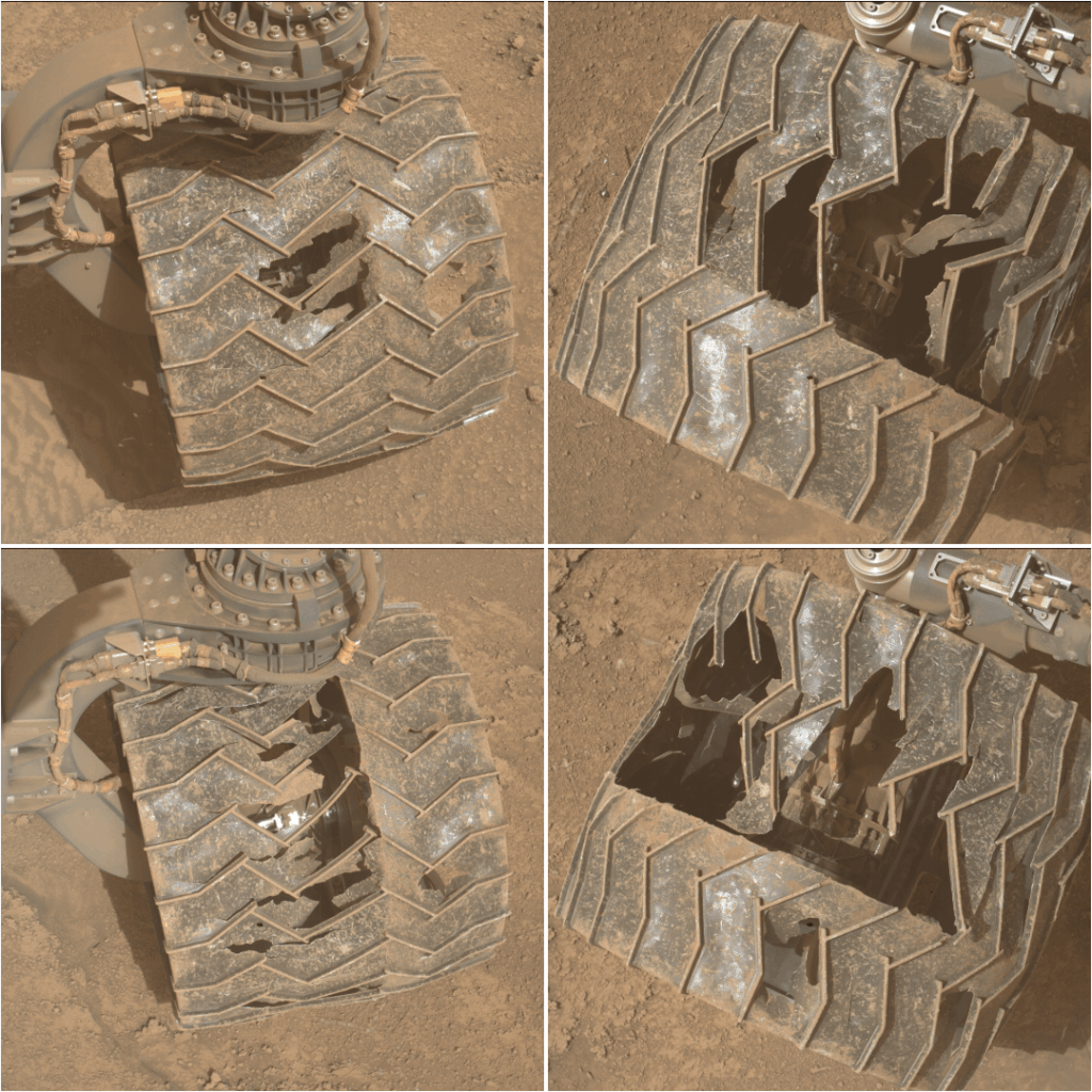 Curiosity wheels taken yesterday, showing the damages caused during the 13 years it has been on the Red Planet