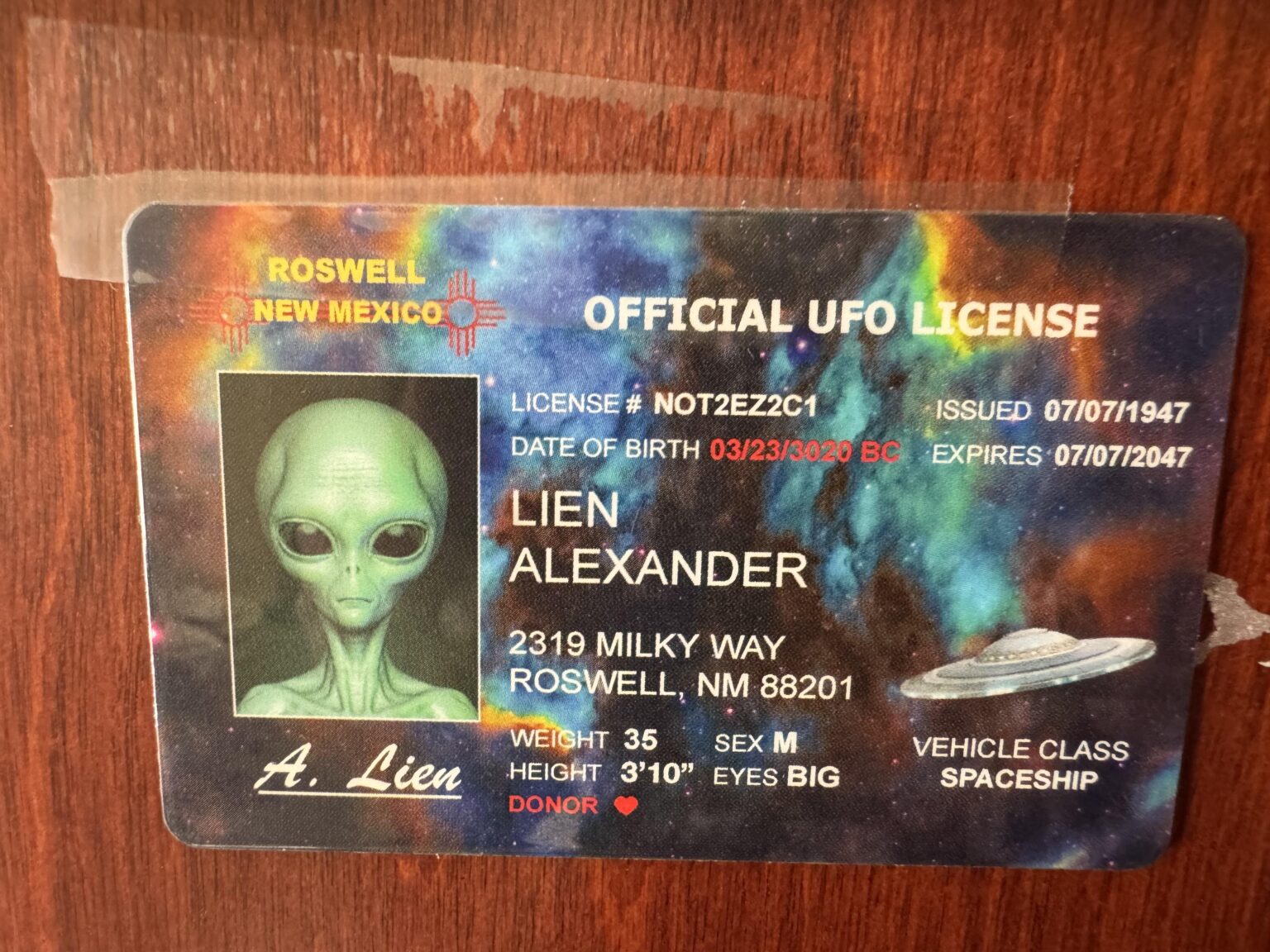 UFO id card I saw. Only in Roswell…