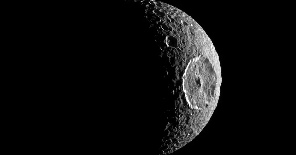 Saturn's 'Death Star' moon Mimas, as seen by the Cassini spacecraft. Credit: NASA/PJL/Space Science Institute