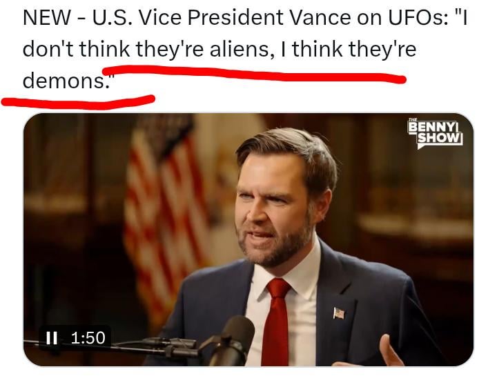 Does Vice President J D Vance follow the Collins Elite philosophy about the demonic aspect of the Non-Humans?