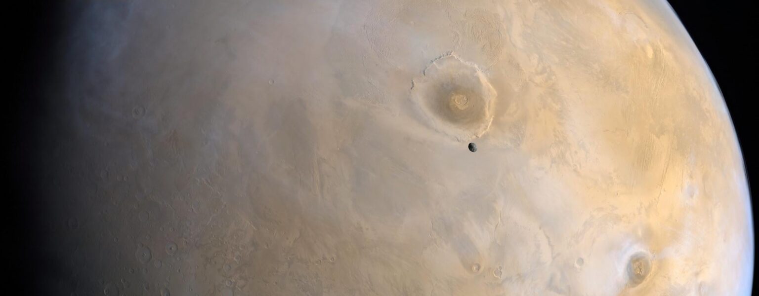 Phobos over Olympus Mons - 125 MP image