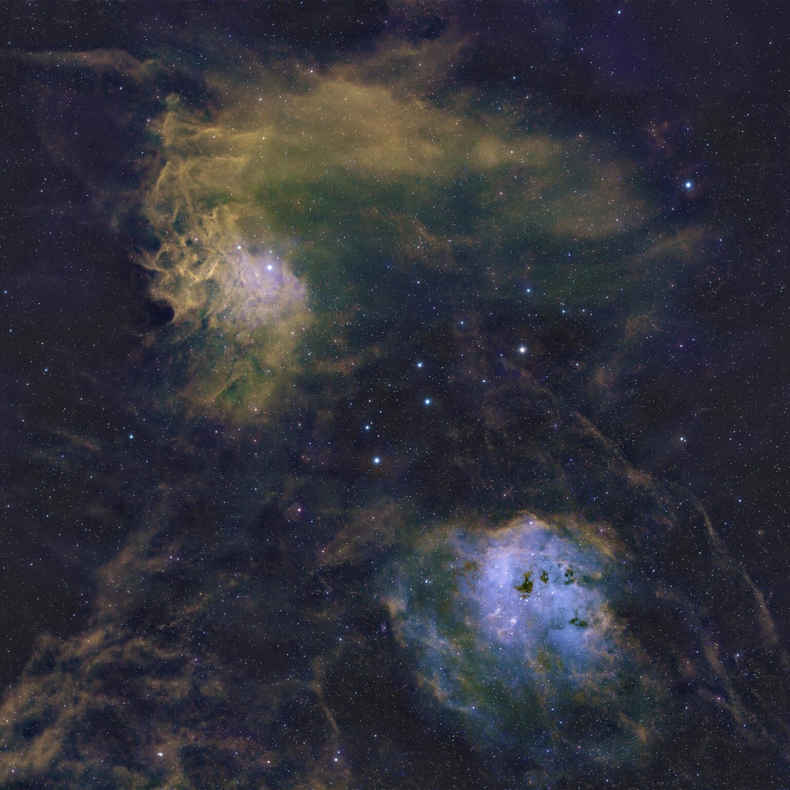 Flaming Star and Toadpoles Nebulae (IC 405, IC 410)
