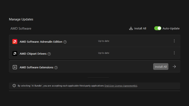 A screenshot of the AMD driver update hub in AMD Adrenaline