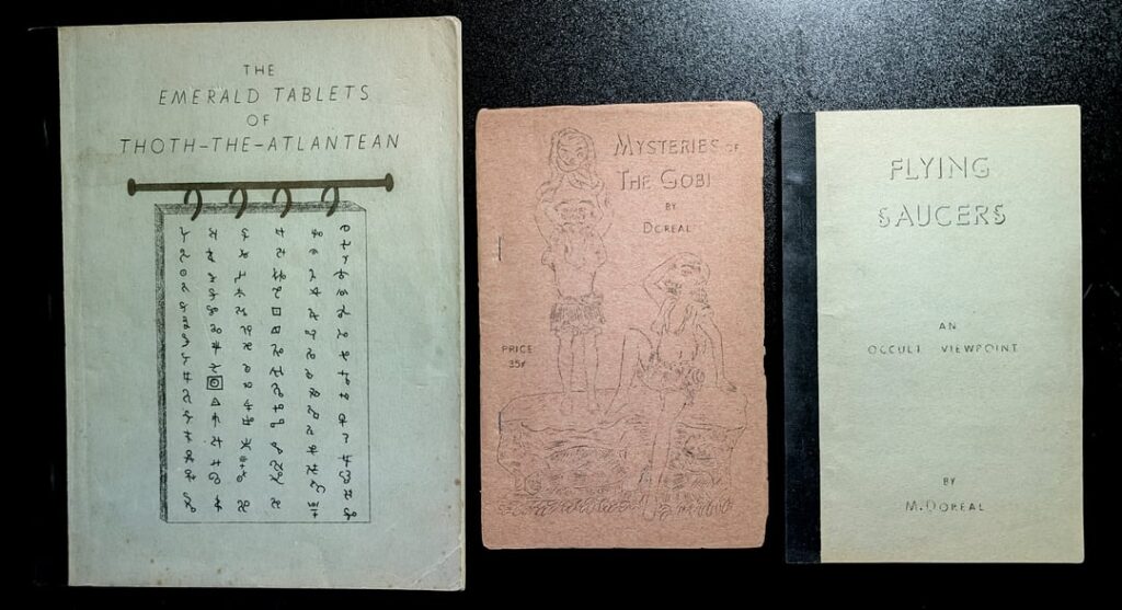 The Emerald Tablets of Thoth the Atlantean, Mysteries of the Gobi, and Flying Saucers: An Occult Viewpoint - Rare 1st Editions by Doreal featuring shape-shifting Reptilians