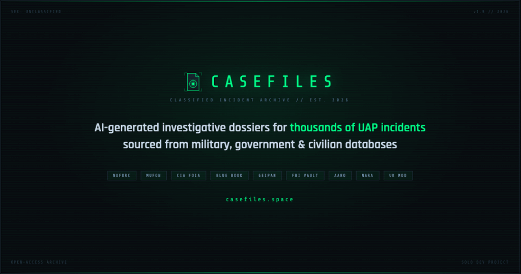 I built a free UAP archive and looking for people to help test it… still early, 800+ real declassified cases live with thousands more processing I built a free UAP archive and looking for people to help test it... still early, 800+ real declassified cases live with thousands more processing