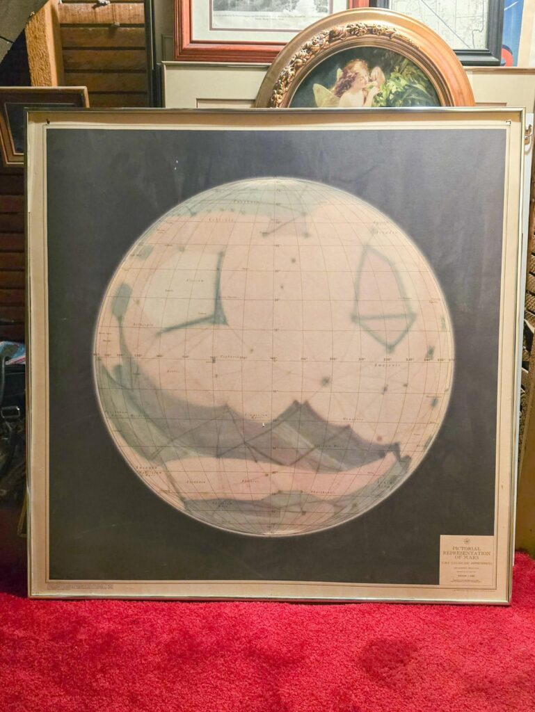 Found an old map of Mars in my parents' attic with oceans & canals on it (details in comments)