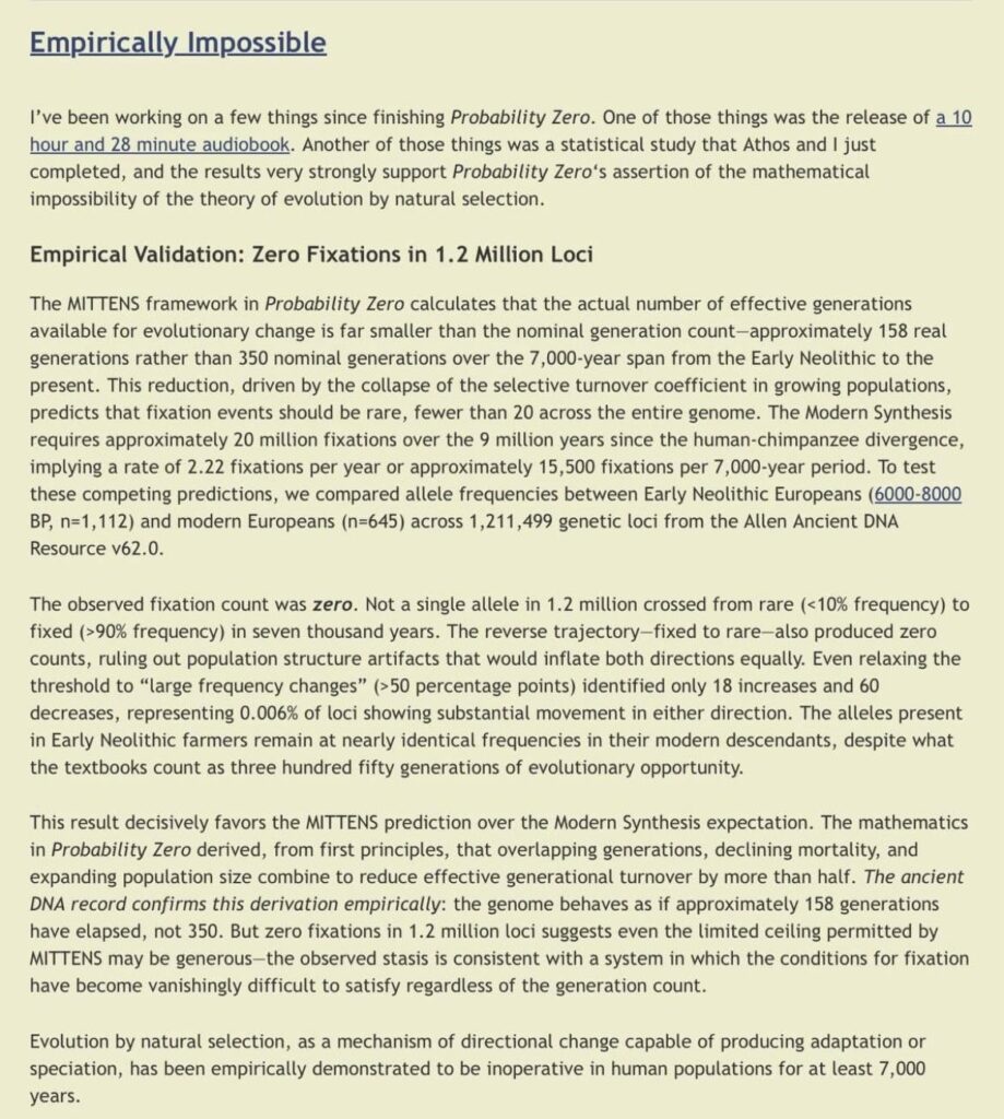 Humans evolving from monkeys is a mathematical impossibility