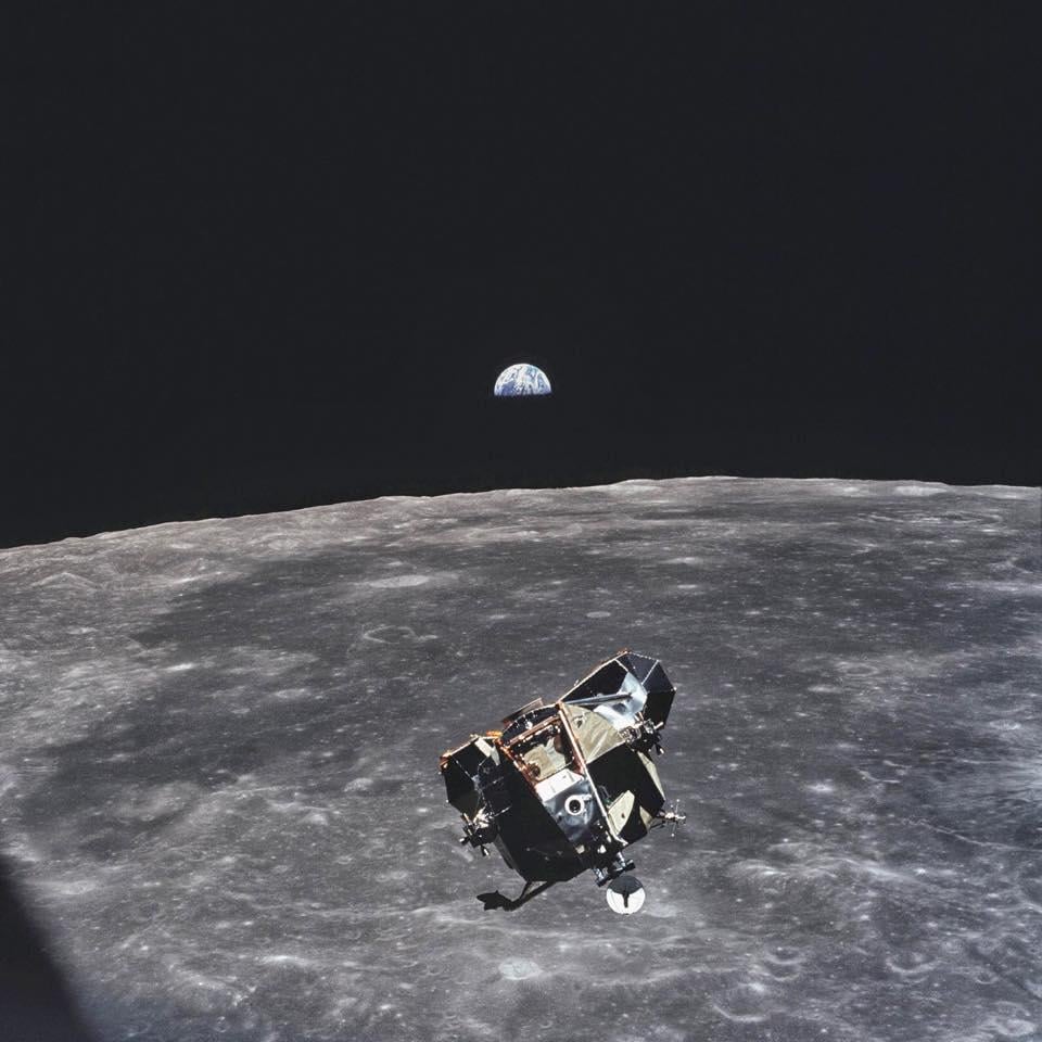 Courtesy of NASA, Apollo 11 LM on its way to docking with the CSM, July 21, 1969