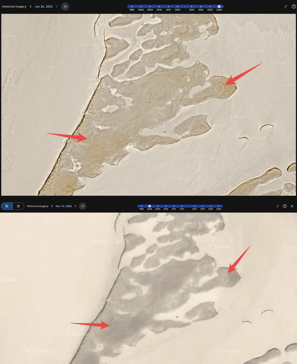 I checked those tire tracks shown in the S4 Bob Lazar documentary on Google Earth…they show up every year all the way back to 2006. Why haven’t they washed away? I checked those tire tracks shown in the S4 Bob Lazar documentary on Google Earth...they show up every year all the way back to 2006. Why haven't they washed away?