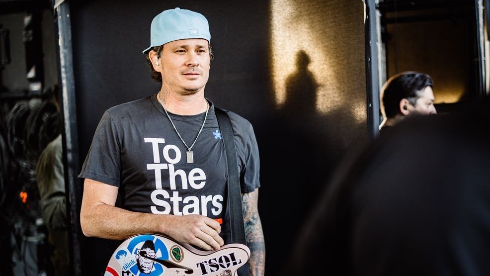 INDIO, CALIFORNIA - APRIL 14:  Tom DeLonge of Blink-182 poses backstage at the Sahara Tent during the 2023 Coachella Valley Music and Arts Festival  on April 14, 2023 in Indio, California. (Photo by Matt Winkelmeyer/Getty Images for Coachella)