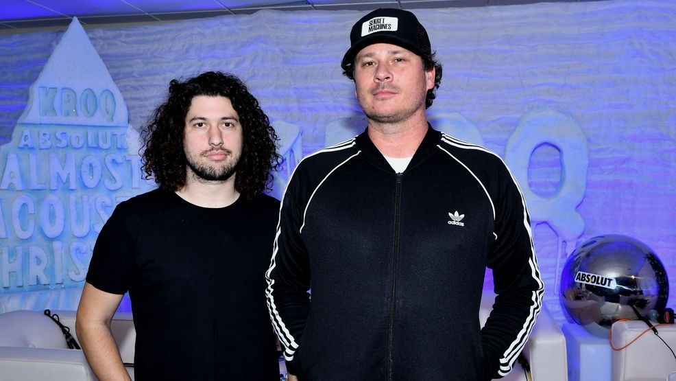 ANAHEIM, CALIFORNIA - DECEMBER 07: (L-R) Ilan Rubin and Tom DeLonge of Angels and Airwaves attend KROQ Absolut Almost Acoustic Christmas 2019 at Honda Center on December 07, 2019 in Anaheim, California. (Photo by Amy Sussman/Getty Images for KROQ)