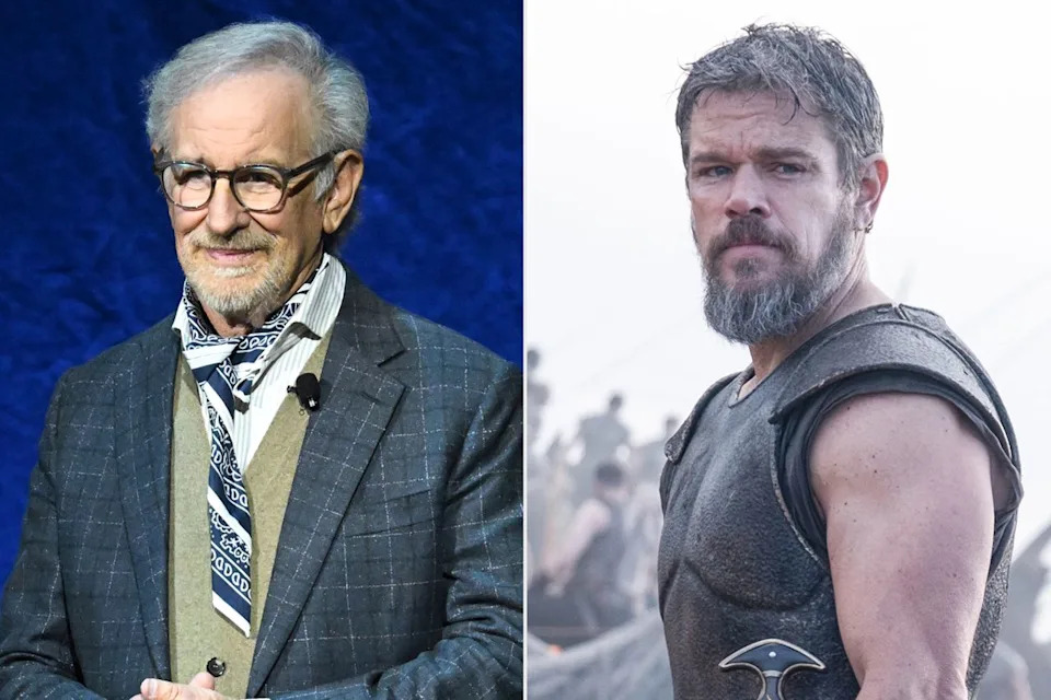Steven Spielberg at CinemaCon in Las Vegas on April 15, 2026; Matt Damon in 'The Odyssey'Credit: Gilbert Flores/Variety via Getty; Melinda Sue Gordon/Universal Studios