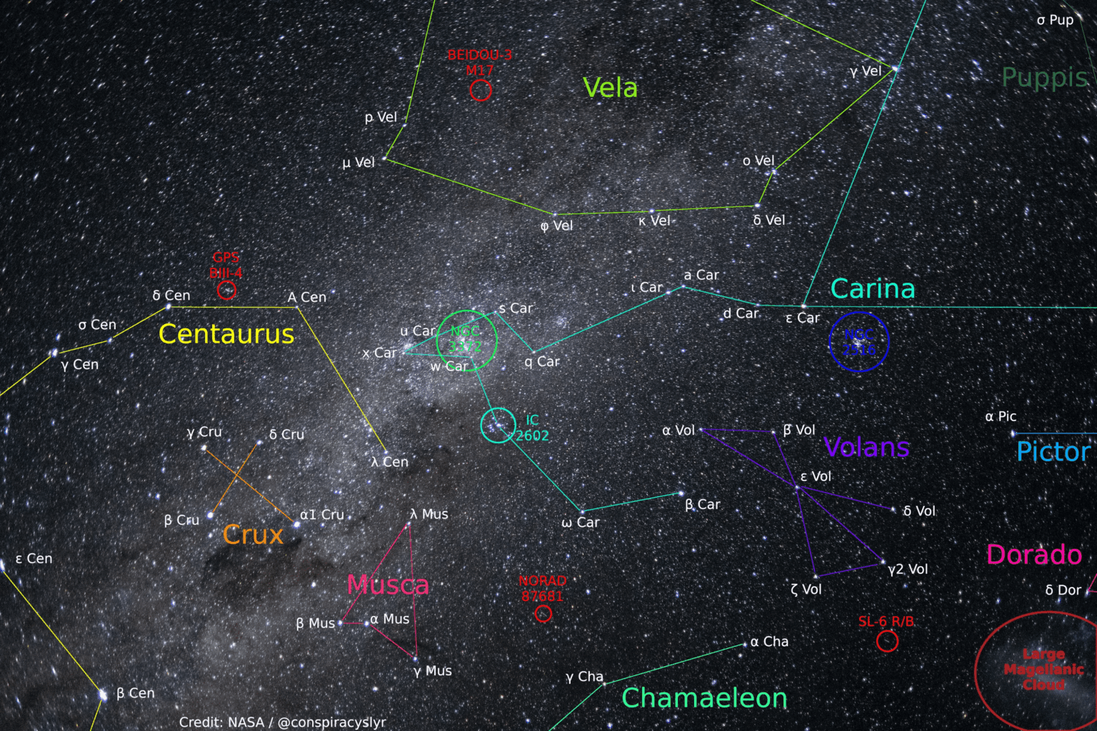 Artemis' Milky Way Photo Labelled (Source: @conspiracyslyr on X)