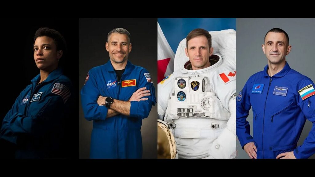 NASA astronauts Jessica Watkins, left, and Luke Delaney, Canadian Space Agency astronaut Joshua Kutryk, and Roscosmos cosmonaut Sergey Teteryatnikov are the newest crew to go to the International Space Station. (NASA)