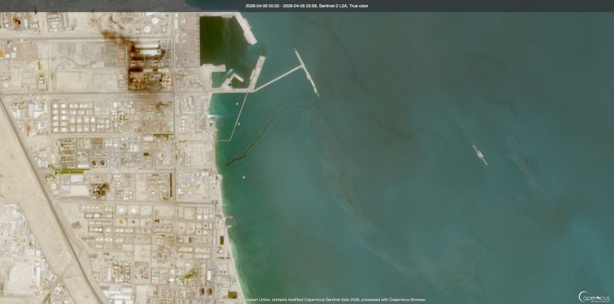 Oil off the coast of Kuwait, as seen in images from April 6.