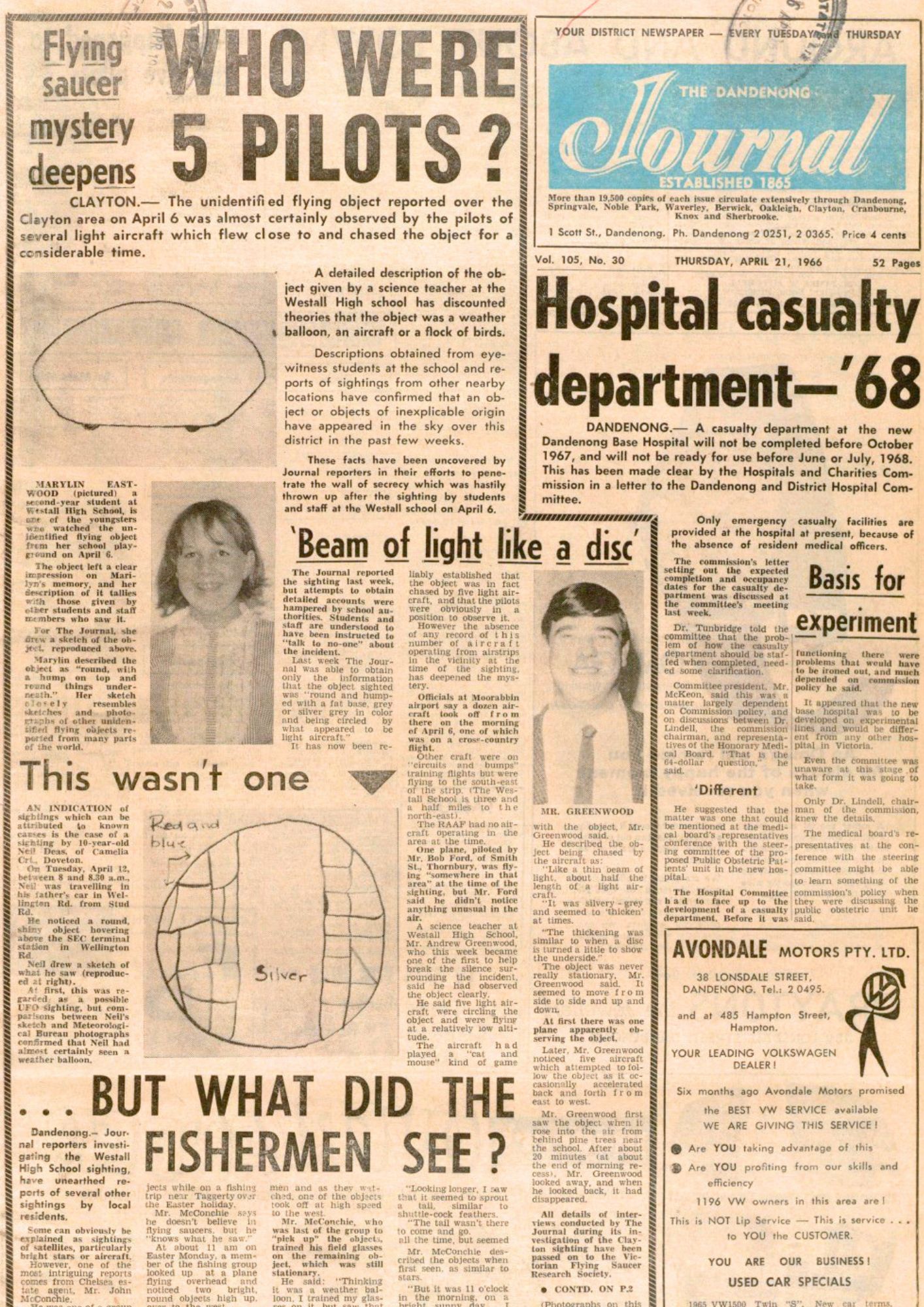 An old newspaper page including a child's circular drawing.