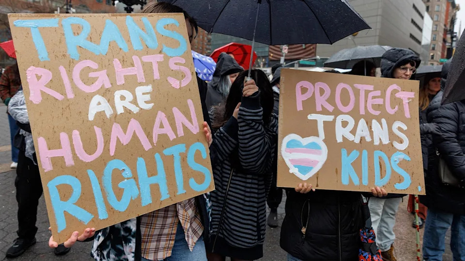People gathering at Union Square for a rally supporting transgender youth in New York City