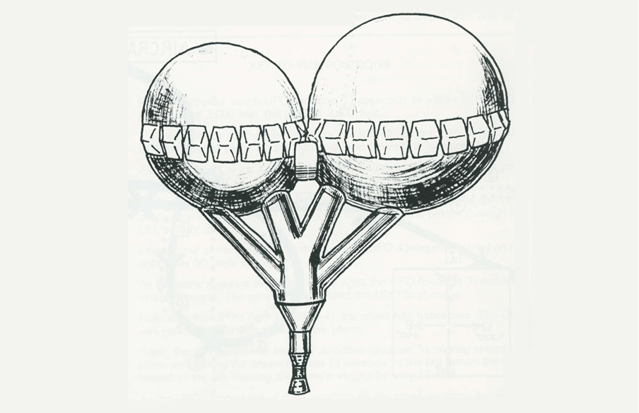 1982, Indiana - a UAP "like two geodesic domes connected together with a nozzle by four tubes" harasses a pilot & student pilot in a single-engine Cherokee, missing the aircraft's right wing tip by no more than 10 feet