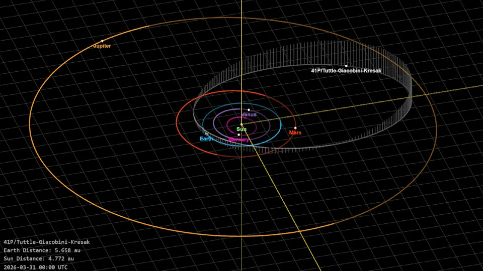 A diagram showing the orbit of comet 41P through the solar system