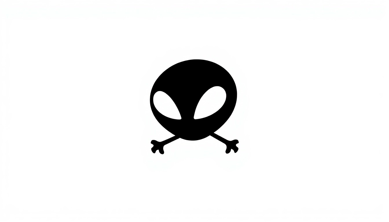An abstract, minimalist illustration featuring sharp, jagged black silhouettes against a stark white background, conceptually representing the iconic alien mascot Orbit of the Houston Astros baseball team.