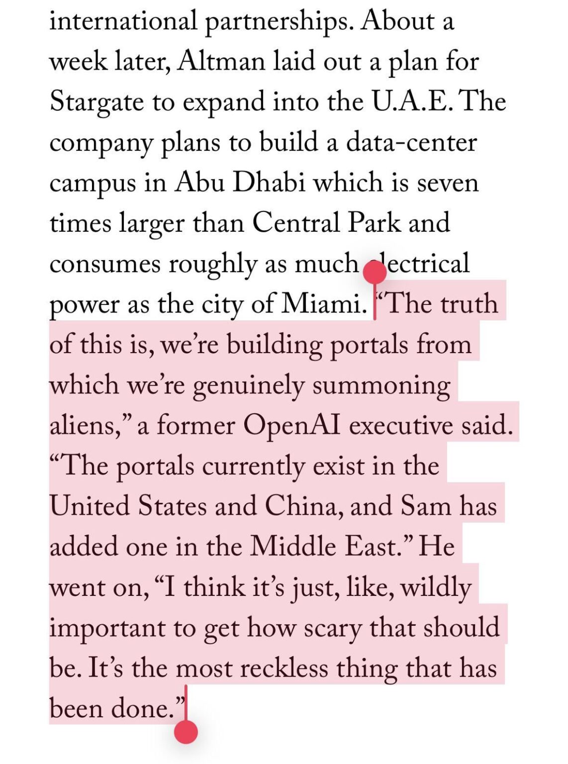 From the New Yorker’s latest article on Sam Altman
