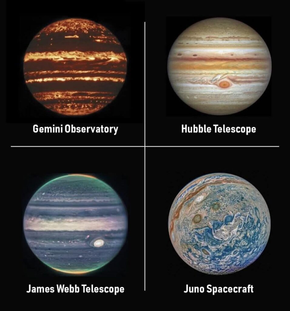 Jupiter revealed through telescopes and Spacecraft.