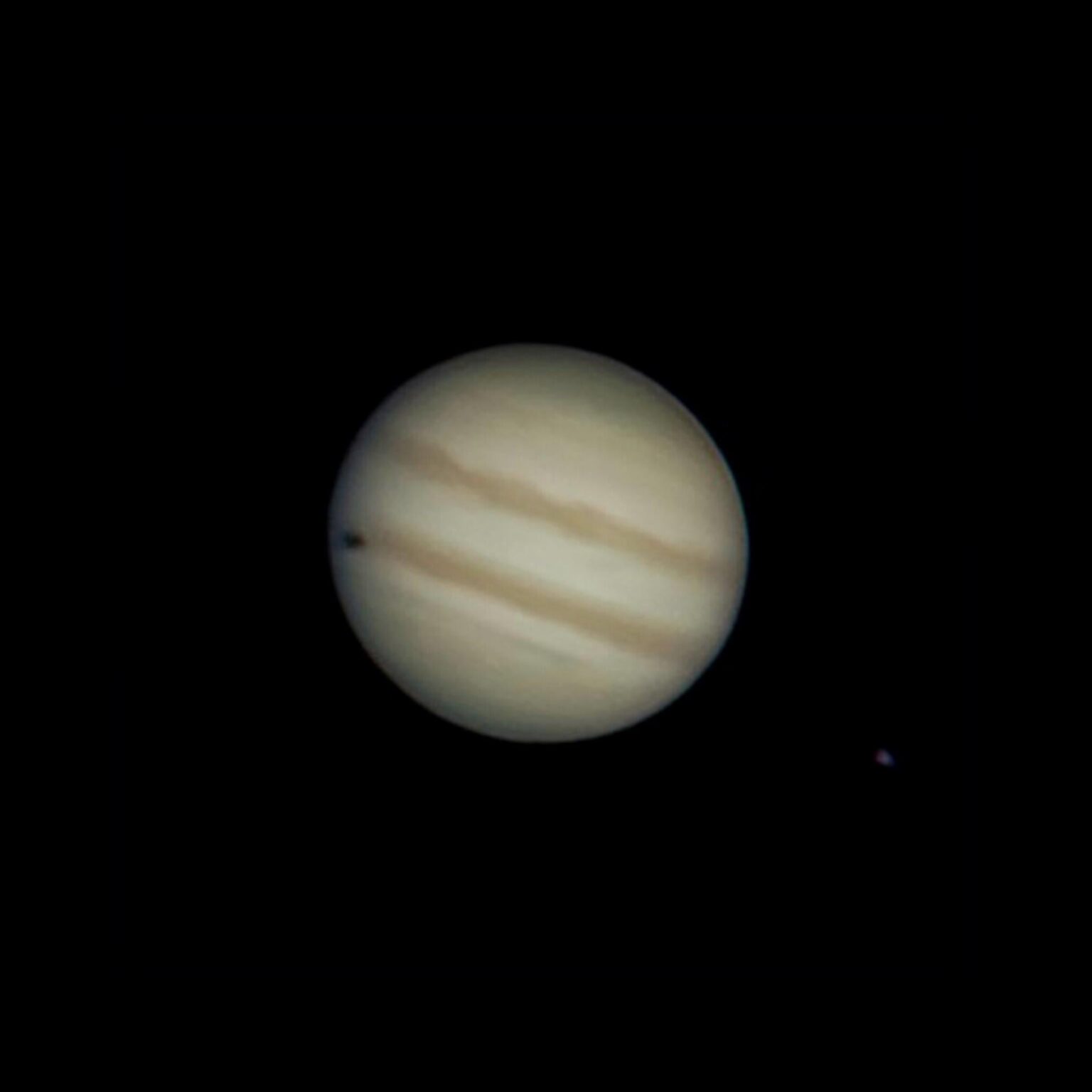 Eclipse on Jupiter with my 8 inch Dobsonian and smartphone