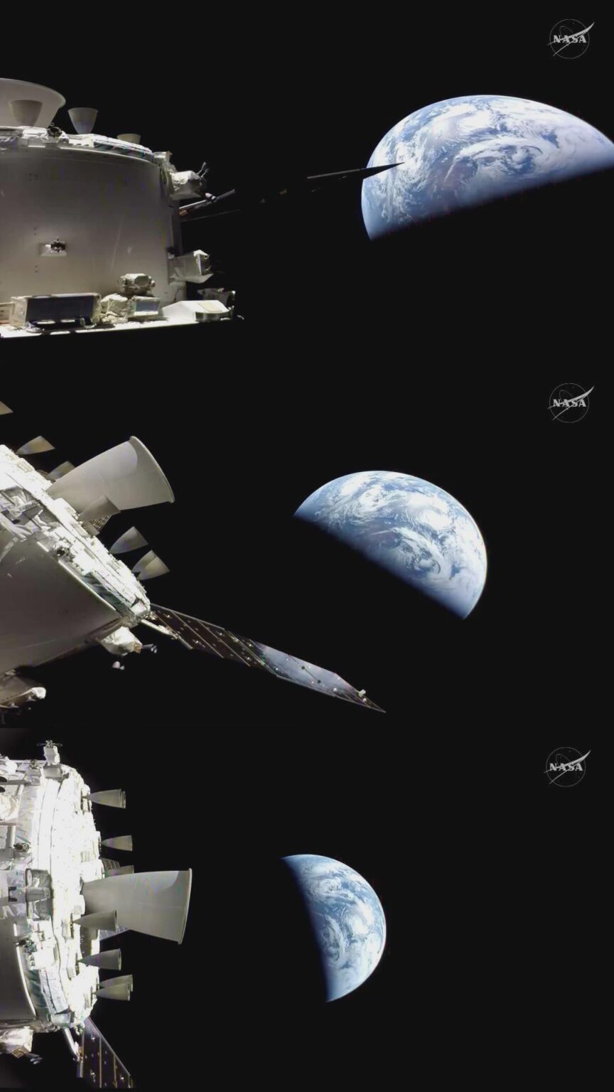 View from Orion SAW camera as it gets closer and closer to Earth