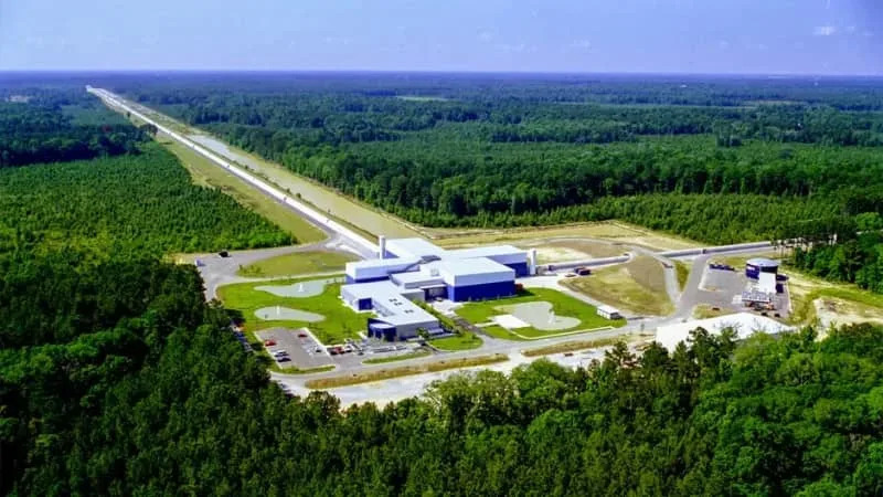 An aerial view of the Laser Interferometer Gravitational-Wave Observatory (LIGO) in Livingston, Louisiana, which last year detected an unusual wave signal from the far reaches of space. Image: (CREDIT: LIGO)