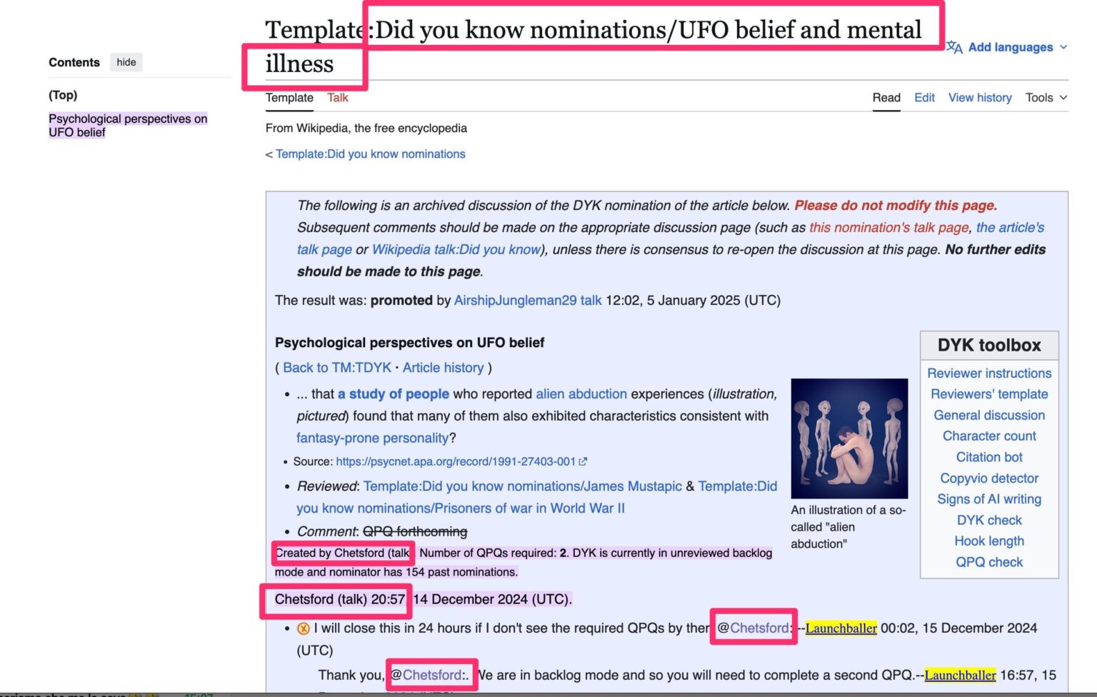 Wikipedia power user Ufo denier "Chetsford" pushes the narrative of the Cabal to tag thousands of real Ufo documents and dozens of thousands of witnesses as victims of "Mental Illness". Reading and following you can see all the steps that the Cabal is doing to hide these secrets forever.