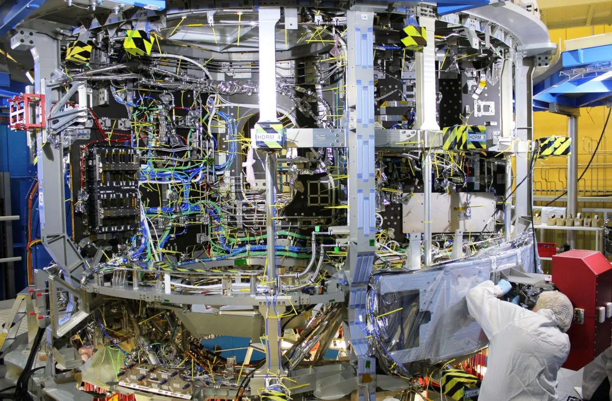 The Artemis service module in assembly.