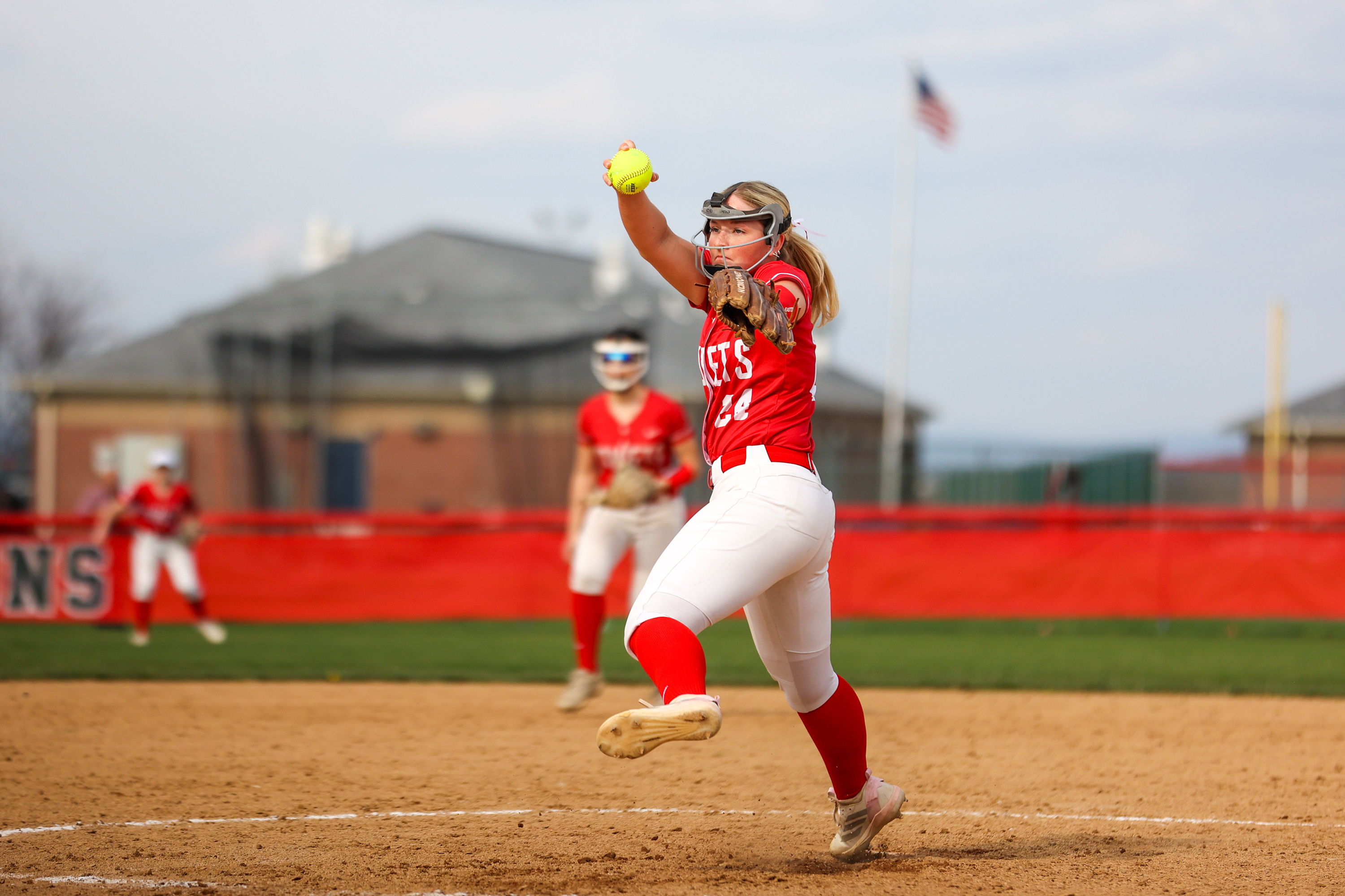 Crestwood’s Brooke Lenahan pitches during a softball matchup on Wednesday,...