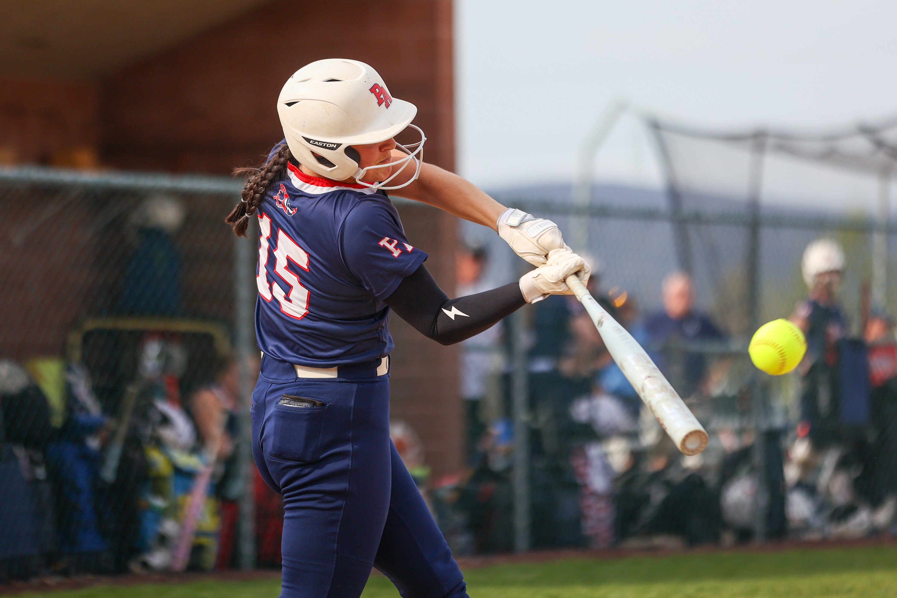 Pittston Area’s Julia Long takes a swing during a softball...